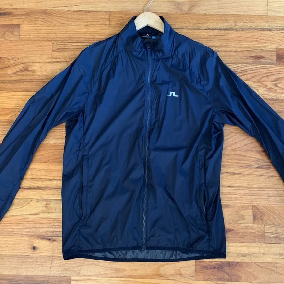 J. Lindeberg Light Packable Golf Jacket Blue Navy Large EXCELLENT - Picture 1 of 4